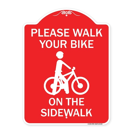 Pavement Stencil Please Walk Your Bike On The Sidewalk, Red & White Aluminum Architectural Sign